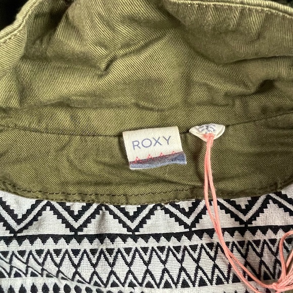 Women’s ROXY Army Green Hooded Jacket w/ Aztec Pattern & Pockets MEDIUM - Picture 8 of 9